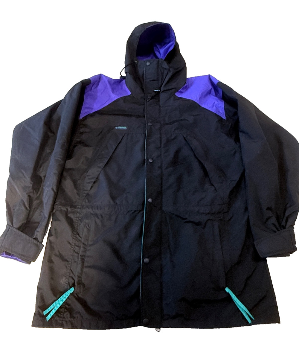 Vtg Columbia Colorblock Black Purple Teal Men's Large Radial Sleeve Windbreaker